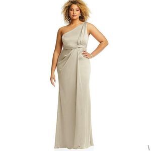 Dessy Collection One Shoulder Draped Twist Empire Waist Trumpet Gown 6R New
